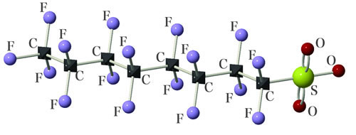 PFOS（ピーフォス：ペルフルオロオクタンスルホン酸）構造式